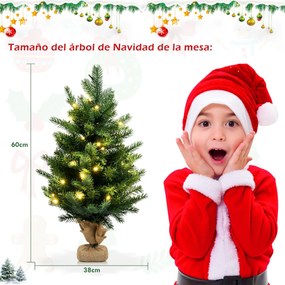 Árvore de Natal artificial de 60 cm com 35 luzes LED e temporizador 234 ramos Base estável Decorações Verde