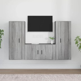 vidaXL Conjunto móveis de TV 3 pcs madeira processada sonoma cinza