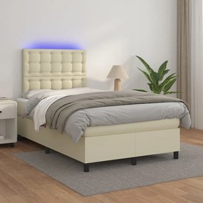 vidaXL Cama box spring c/ colchão/LED 120x200cm couro artificial creme