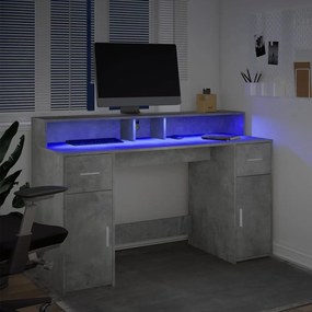 Secretária luzes LED 140x55x91 cm deriv. madeira cinza cimento
