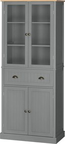 Armário Vitrine de Cozinha, 76 x 40 x 182,5 cm, Prateleiras Reguláveis, Cinzento