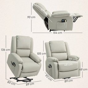 Poltrona Relax Levanta Pessoas com 8 Pontos de Massagem Reclinável com Função de Aquecimento 89x93x105 cm Cinzento Claro