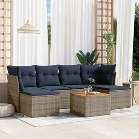 vidaXL 7 pcs conjunto sofás p/ jardim c/ almofadões vime PE cinzento