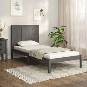 vidaXL Estrutura cama solteiro 90x200 cm pinho maciço cinzento