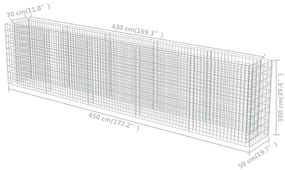 Canteiro elevado/cesto gabião 450x50x100 cm aço galvanizado