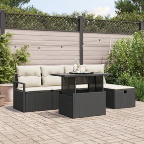 Conjunto de Sofá de Jardim vidaXL com Almofadas Pretas de Vime PE