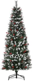 HOMCOM Árvore de Natal Artificial 180cm Ignífugo com 539 Ramos 51 Bagas Folhas de PVC Base Dobrável e Suporte Metálico Verde