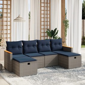 vidaXL 6 pcs conjunto sofás p/ jardim c/ almofadões vime PE cinzento