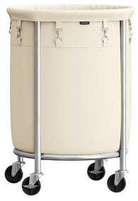 Cesto de roupa suja com rodas SONGMICS, carrinho de roupa suja 110L, cesto de roupa suja redondo com estrutura de aço e bolsa removível, 4 rodízios e 2 freios, creme e prata RLS002W01