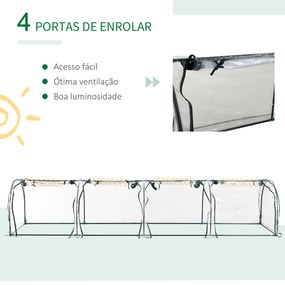 Estufa 395x100x80 cm para Jardim Varanda Estufa Pequena para Cultivo de Plantas com 4 Janelas Estrutura de Aço e PVC Transparente e Verde