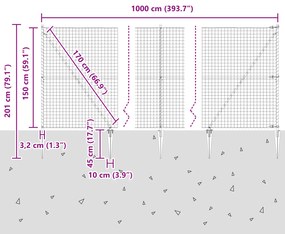 Cerca Euro com 7 Postes Espigados 1,5x10 m Aço Galvanizado