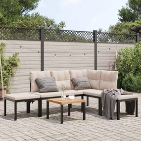 5 pcs sofás de jardim com almofadões aço revestido a pó preto