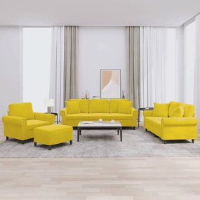 4 pcs conjunto de sofás com almofadas veludo amarelo