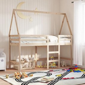 Cama alta c/ escada e telhado 80x200 cm pinho maciço
