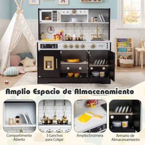 Cozinha de brincar em madeira para crianças com luzes e sons realistas 85 x 29 x 88 cm Preto