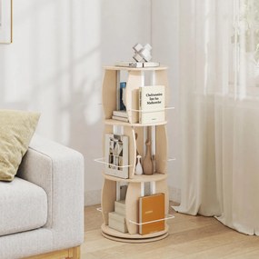 Estante Giratória para Livros, 40 x 40 x 107,5 cm, Rotação de 360° em 3 Níveis, Natural