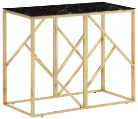 vidaXL Mesa consola aço inoxidável e vidro temperado dourado