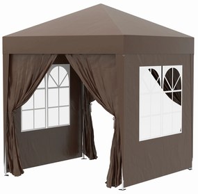 Outsunny Tenda Dobrável 2x2 m Tenda de Jardim com 4 Paredes Laterais Tecido Oxford 2 Portas 2 Janelas e Bolsa de Transporte Marrom