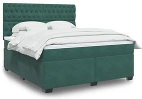 Cama com molas/colchão 180x200 cm veludo verde-escuro