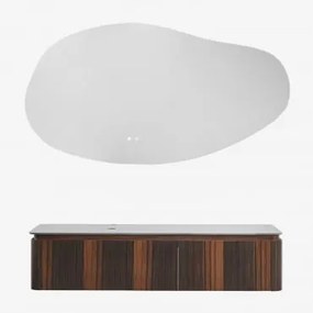 Conjunto De Móveis De Banheiro Em Madeira Lavena Madeira Escura & Sem Lavatório & Led Irregular E Antiembaciamento 140x75 Cm Riben & Sem Torneira -