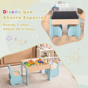 Conjunto de Mesa de Atividades e 2 Cadeiras Infantis, 63,5 x 61,5 x 48 cm, 4 em 1, Azul