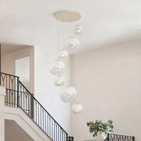 Candeeiro suspenso Art Deco bege com vidro branco 7 luzes - Sandra