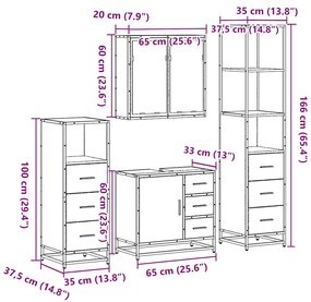 4 pcs Conjunto móveis casa de banho madeira proc. cinza sonoma