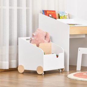 HOMCOM Caixa de Armazenamento de Brinquedos de 2 Seções com Rodas Puxa