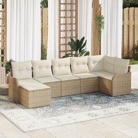 Conjunto de Sofá de Jardim vidaXL 7 Peças com Almofadas Bege Ratan Pol