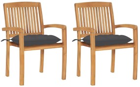 vidaXL Cadeiras de jardim c/ almofadões antracite 2 pcs teca maciça