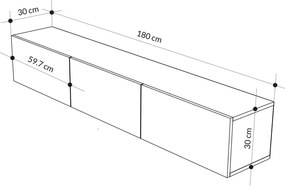 Móvel de TV "Maximus" de Parede – Branco – 180 x 30 x 30 cm – Design M