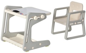HOMCOM 2 em 1 Mesa Infantil com Quadro Negro Conjunto de Mesa Conversível e Cadeira para Crianças acima de 12 Meses com 3 Marcadores e 1 Borracha 65x48x66,7 cm Cinza e Branco