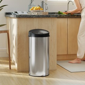 Caixote do lixo automático de cozinha de 30 L em aço inoxidável, tampa com fecho suave, 32 x 30 x 68 cm, prateado