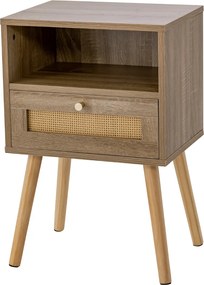 Mesa de cabeceira de rattan com gaveta multifuncional para sala de estar ou quarto 40 x 30 x 60,5 cm Natural e Castanha