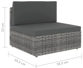 7 pcs conjunto lounge de jardim c/ almofadões vime PE cinzento