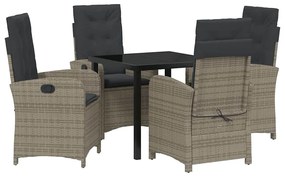 Conjunto de Jantar de Jardim de 5 Peças com Almofadas Rattan Cinza