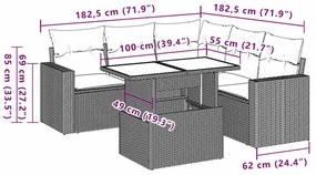 6 pcs conjunto sofás de jardim c/ almofadões vime PE preto