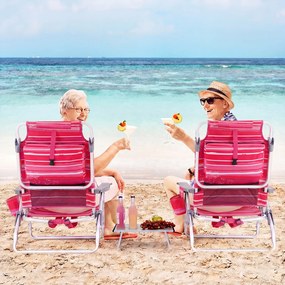 Conjunto de 3 peças: mesa e cadeiras de praia com cadeiras reclináveis, mesa dobrável em alumínio e mochila com 5 posições, com riscas cor-de-rosa