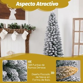 Árvore de Natal artificial com neve de 150 cm e 328 pontas de ramos Base metálica dobrável Árvore decorativa sazonal em forma fina verde + branco