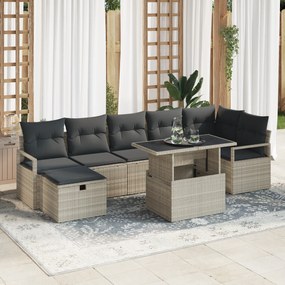 Conjunto de Sofá de Jardim vidaXL 8 Peças com Almofadas Cinza Claro Ra