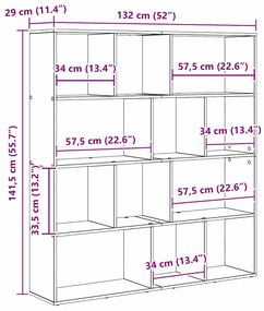 Gabinete de Livros Carvalho preto 132 x 29 x 141.5 cm