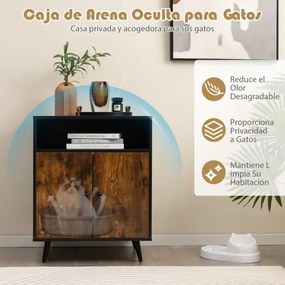 Móvel para a caixa de areia gatos moderno com compartimento aberto e entrada para gatos 60 x 45 x 75 cm Preto + Castanho