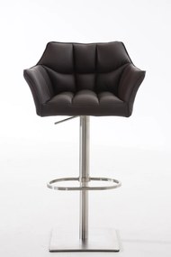 Banco de bar Damaso em couro sintético e estrutura prateada 64 x 88-113 x 45 cm Castanho