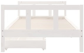 Estrutura cama infantil c/ gavetas 90x200cm pinho maciço branco