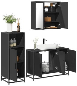vidaXL 3 pcs conjunto móveis casa de banho derivados de madeira preto