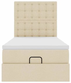 Cama Otomana com colchão &amp; LEDs 90x200 cm tecido creme