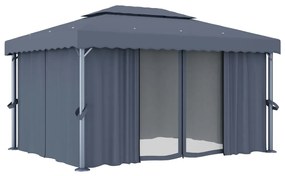 Gazebo com cortina 4x3 m alumínio antracite