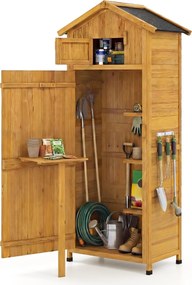Abrigo, armario de jardim em madeira 76 x 51,5 x 178 cm com porta com fechadura, prateleiras removíveis, mesa lateral dobrável, telhado em asfalto Cas