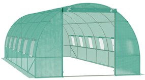 Outsunny Estufa tipo Túnel 8x3x2m Aço e PE 140 g/m² Estufa para Cultivo de Plantas Tomates Verduras com 12 Janelas e Porta Enroláveis Verde