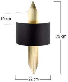 Candeeiro de Parede em Preto e Dourado – Gold – 75x10x22 cm